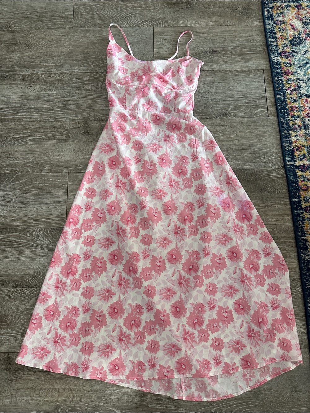 Pink Floral Spaghetti-Strap Maxi Dress